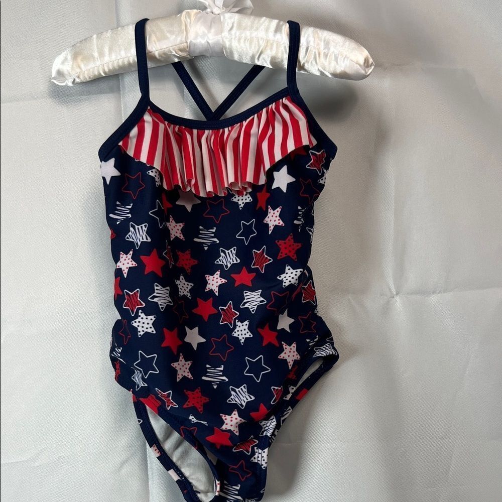 Healthtex red white and blue Stars and Stripes one piece swimsuit size 2T